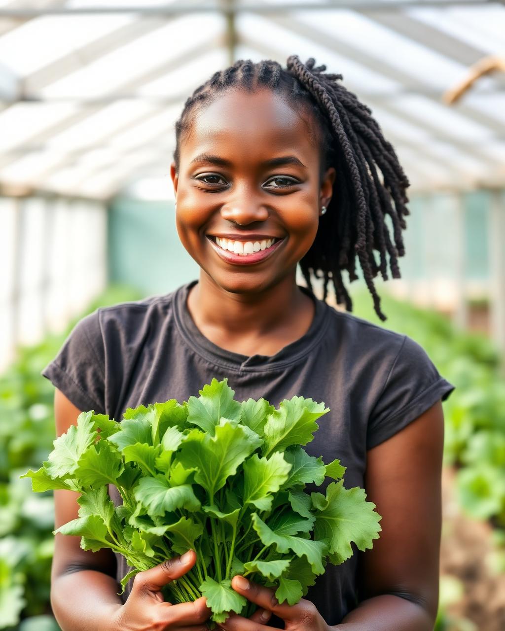 Young Kenyan farmer holding fresh greens